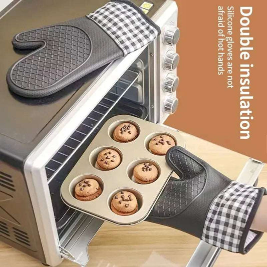 Image of Ultimate High-Temperature Resistant Silicone Oven Gloves: Non-Slip Kitchen Baking Tools for Safety and Comfort