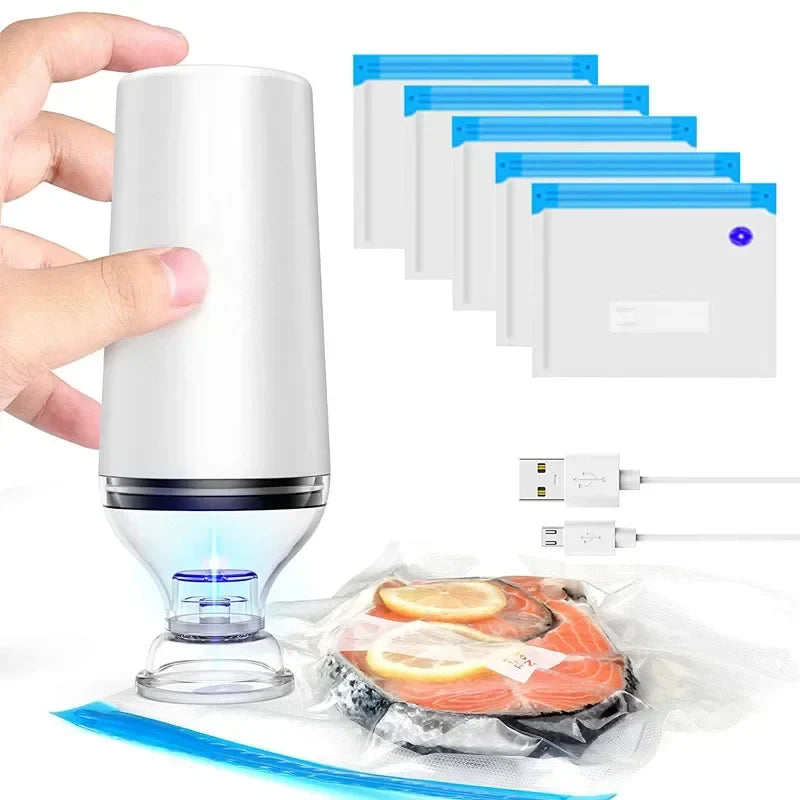 Image of Maximize Freshness: Reusable Vacuum Storage Bags & Portable Sealer for Longer-Lasting Food