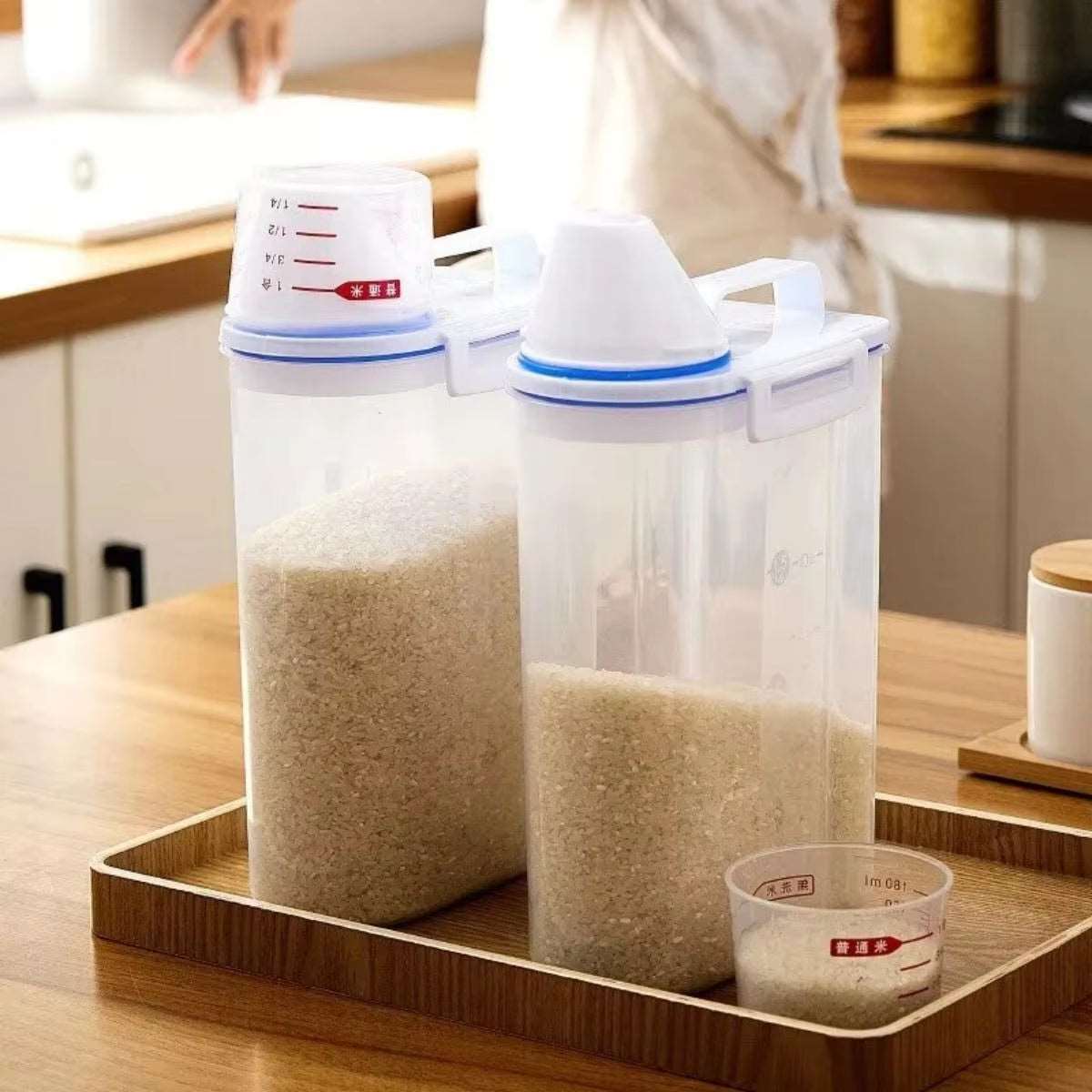 Rice and Grains Food Storage Canister – Moisture-Proof and Insect-Proof Container with Measuring Cup