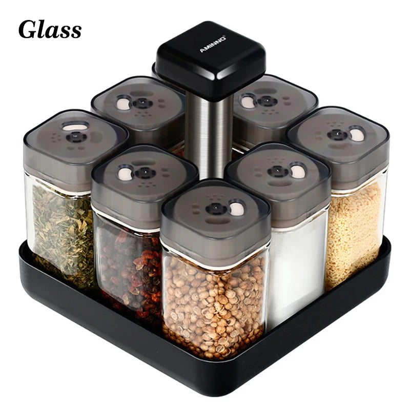 Rotating Condiment Jars Set – Spice Rack Organizer for Kitchen - My Dream Kitchen