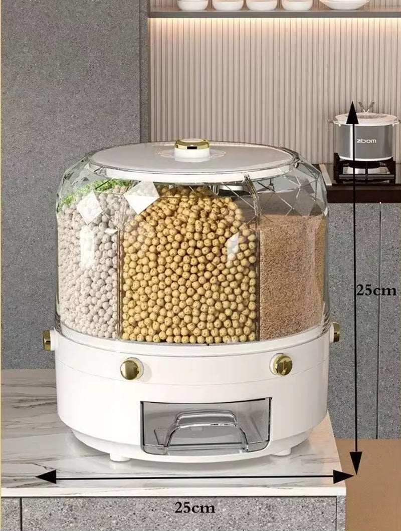 360° Rotating Kitchen Storage Box & Rice Dispenser - Sealed Grain Container