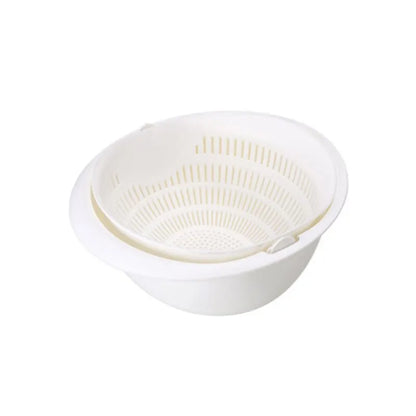 Removable Double-Layer Fruit and Vegetable Draining Basket – Rotating Kitchen Tray