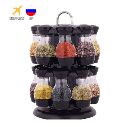 Rotating Condiment Jars Set – Spice Rack Organizer for Kitchen - My Dream Kitchen