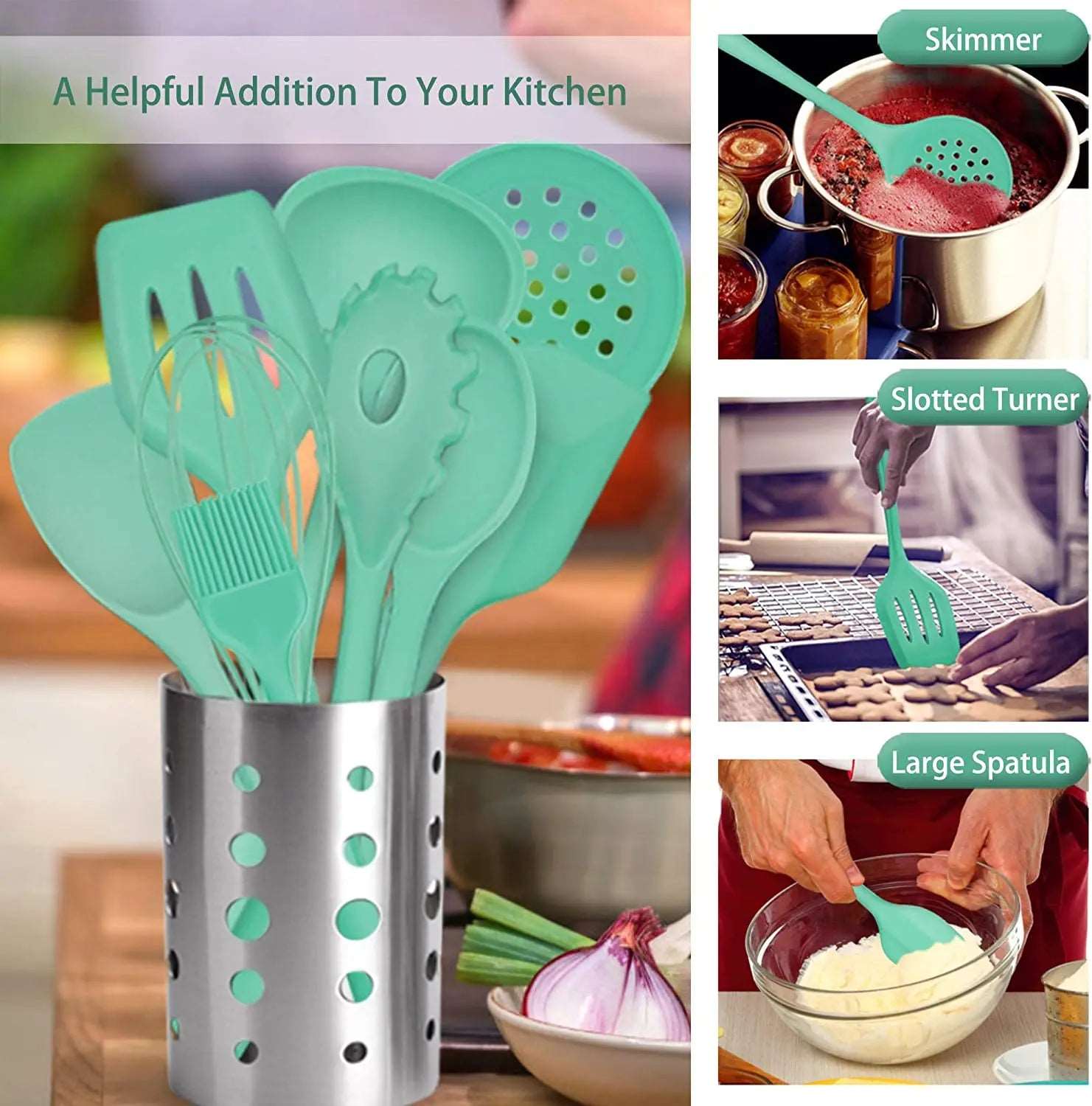 Silicone Kitchen Cooking Utensils Set – Spatula & Pasta Tools - My Dream Kitchen