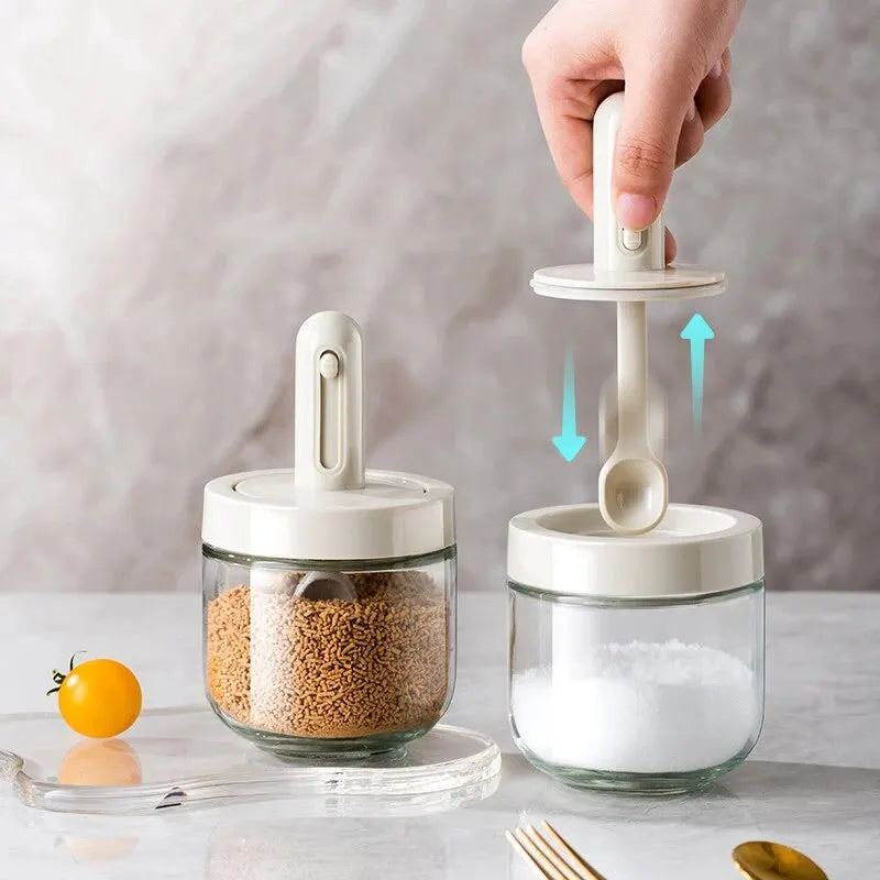 Glass Seasoning Bottle with Telescopic Spoon – Leakproof & Moisture-Proof - My Dream Kitchen