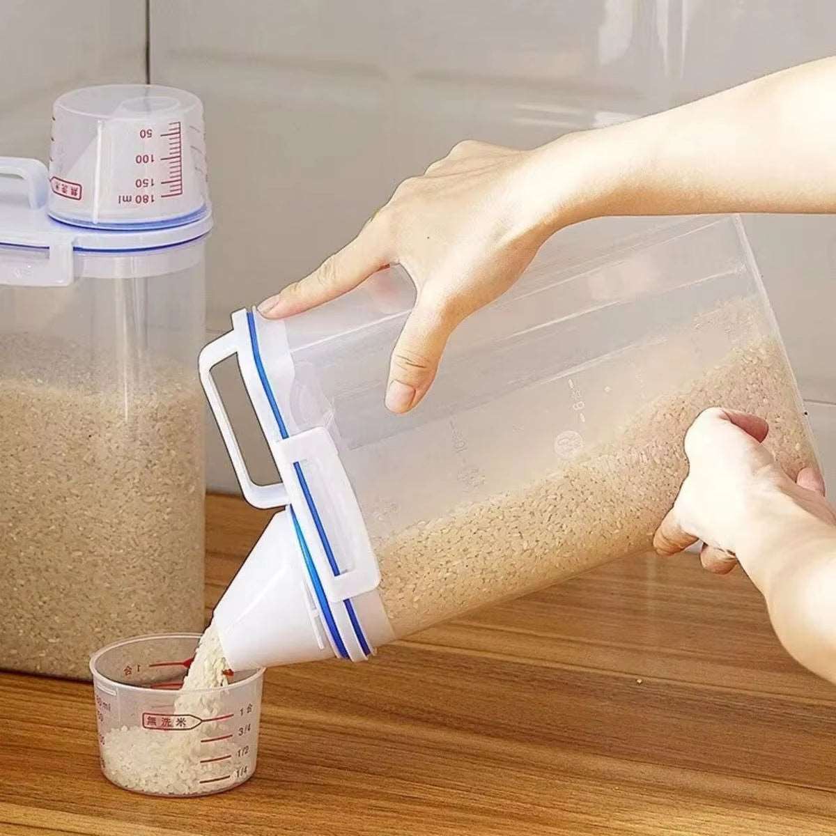 Rice and Grains Food Storage Canister – Moisture-Proof and Insect-Proof Container with Measuring Cup