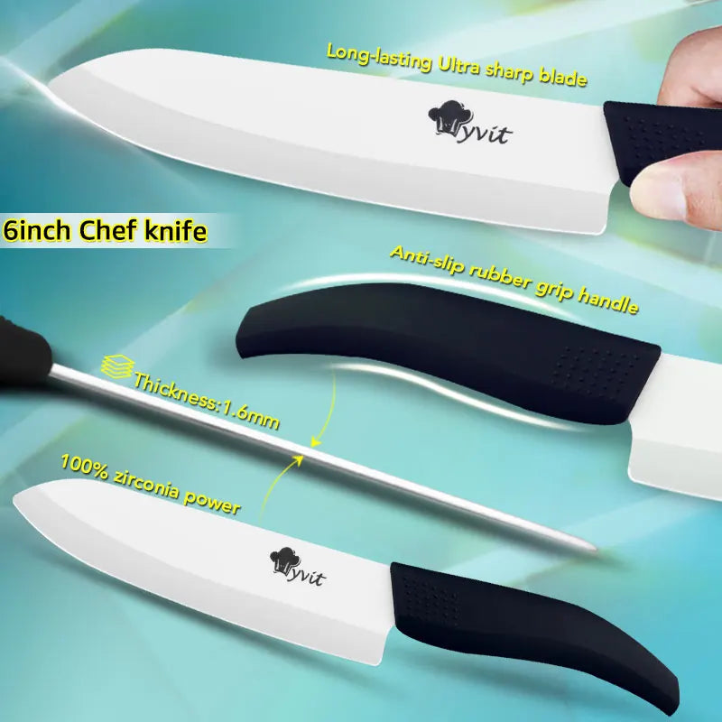 Ceramic Kitchen Knives Set with Holder – 3", 4", 5", 6" Chef Knives + Peeler