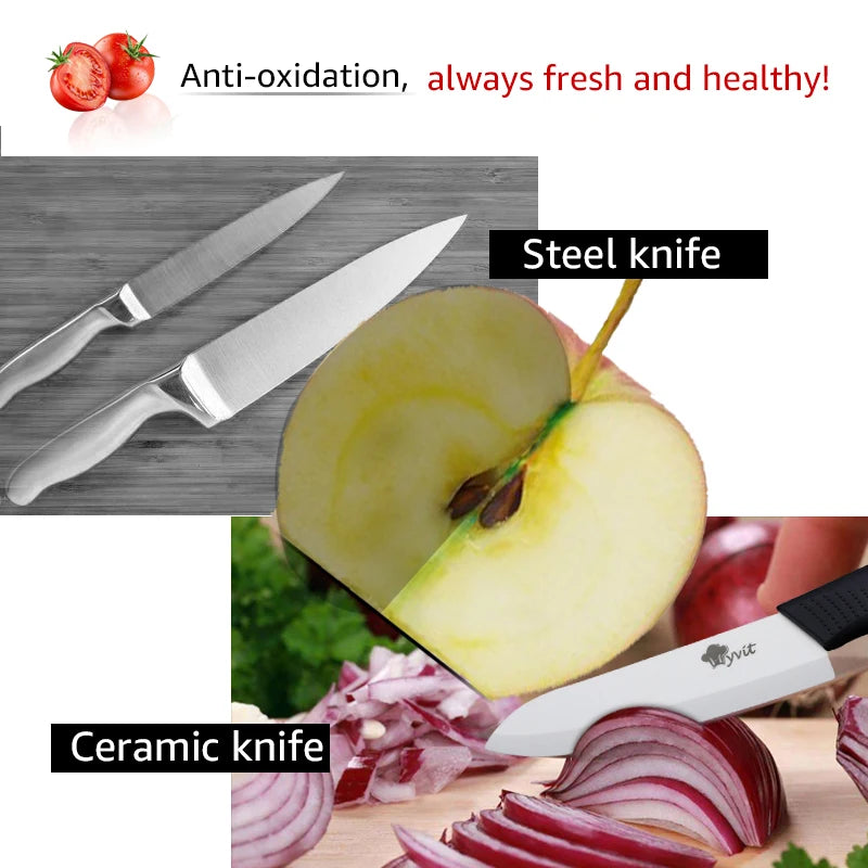 Ceramic Kitchen Knives Set with Holder – 3", 4", 5", 6" Chef Knives + Peeler