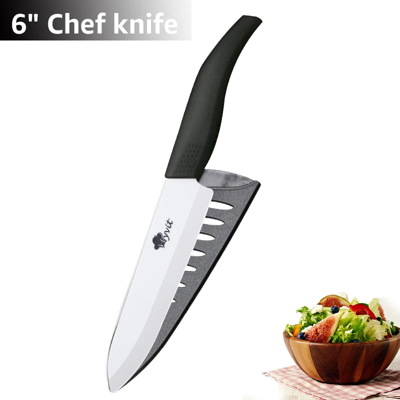 Ceramic Kitchen Knives Set with Holder – 3", 4", 5", 6" Chef Knives + Peeler