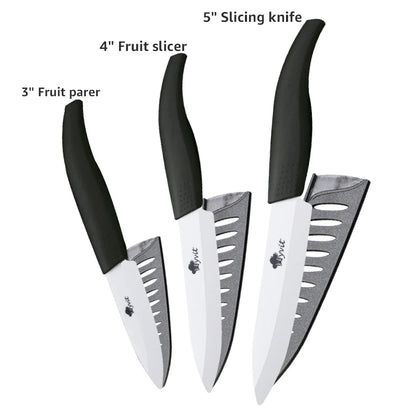 Ceramic Kitchen Knives Set with Holder – 3", 4", 5", 6" Chef Knives + Peeler