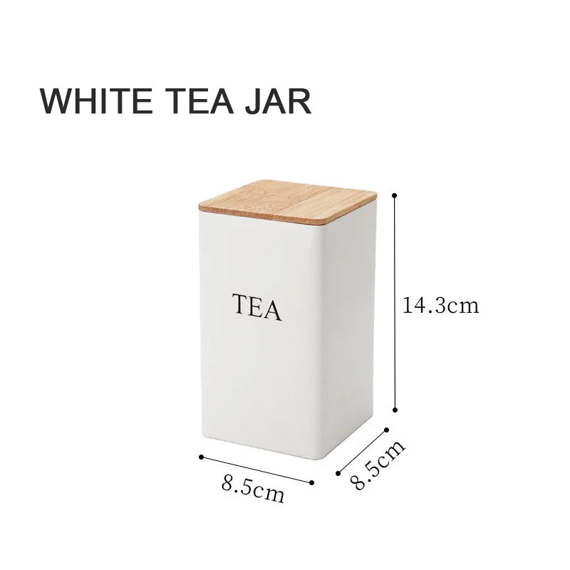 Metal Storage Jar with Bamboo Lid – Stylish Tea, Coffee, and Sugar Container