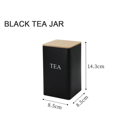 Metal Storage Jar with Bamboo Lid – Stylish Tea, Coffee, and Sugar Container