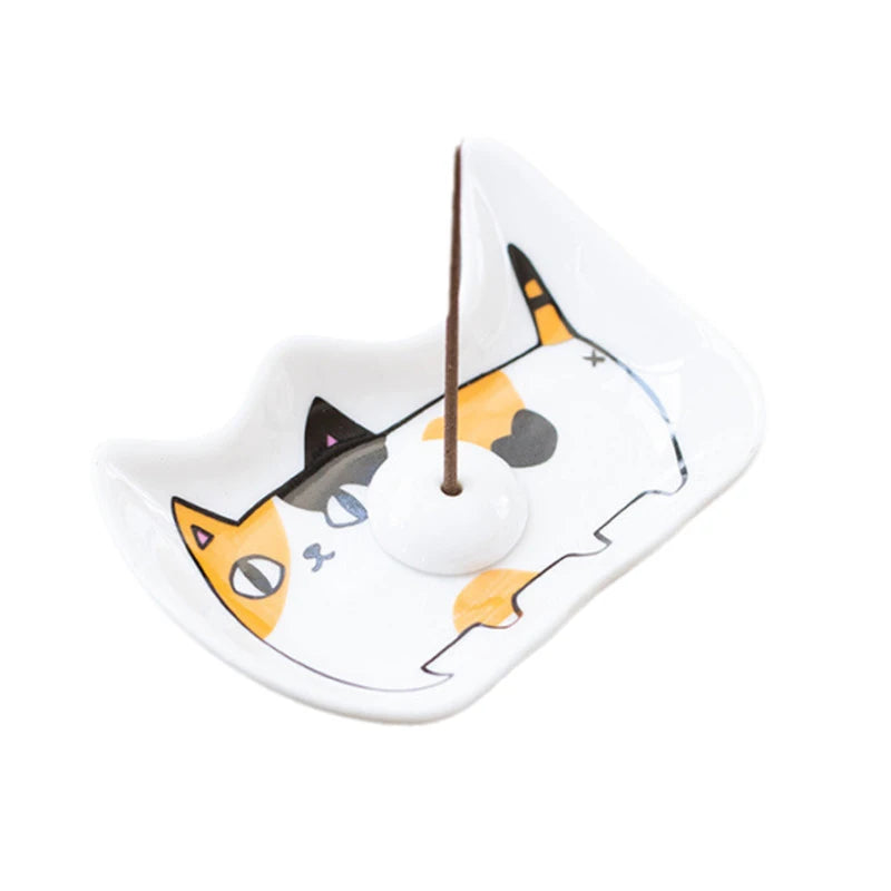 1PC Japanese Cat Ceramic Incense Tray & Seasoning Dish - Cute Animal Design