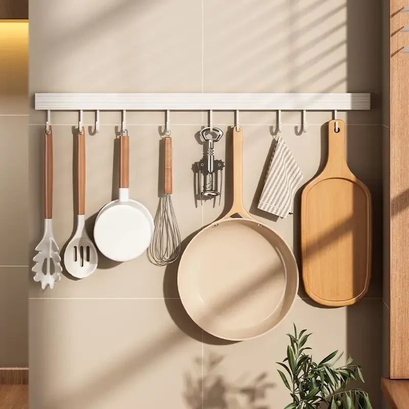 No-Punch Wall Hanging Rod – White Kitchen Hook Holder for Utensil Storage!