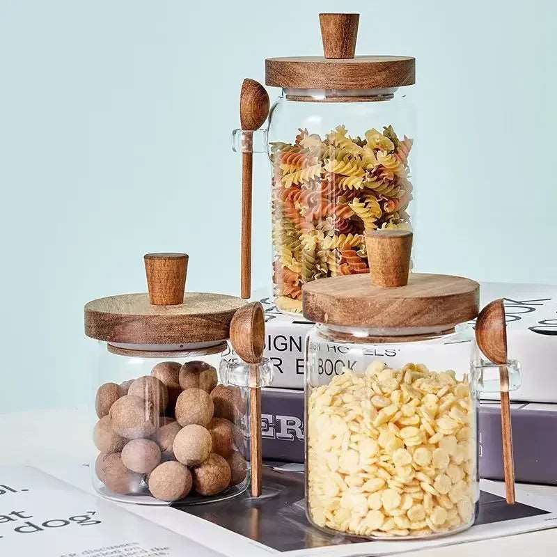 Moisture-Proof Glass Storage Jar with Wooden Lid