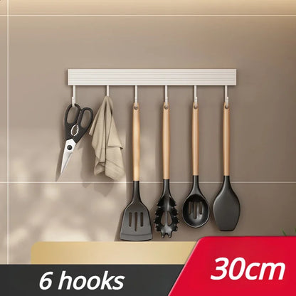 No-Punch Wall Hanging Rod – White Kitchen Hook Holder for Utensil Storage!