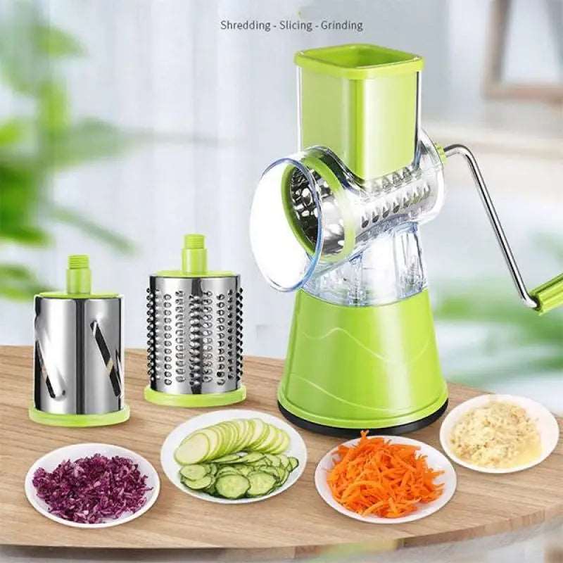 3-in-1 Manual Vegetable and Fruit Slicer - Round Cutter, Potato Grater, and Spiralizer