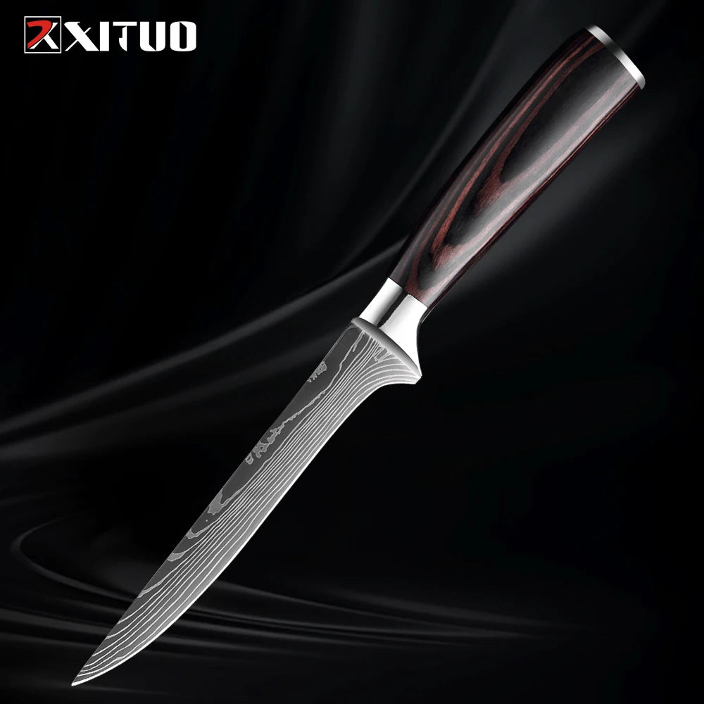 XITUO Kitchen Knife Set (1-9 Pcs) - 7Cr17Mov Stainless Steel Chef, Santoku, and Fruit Knives with Ergonomic Pakkawood Handles