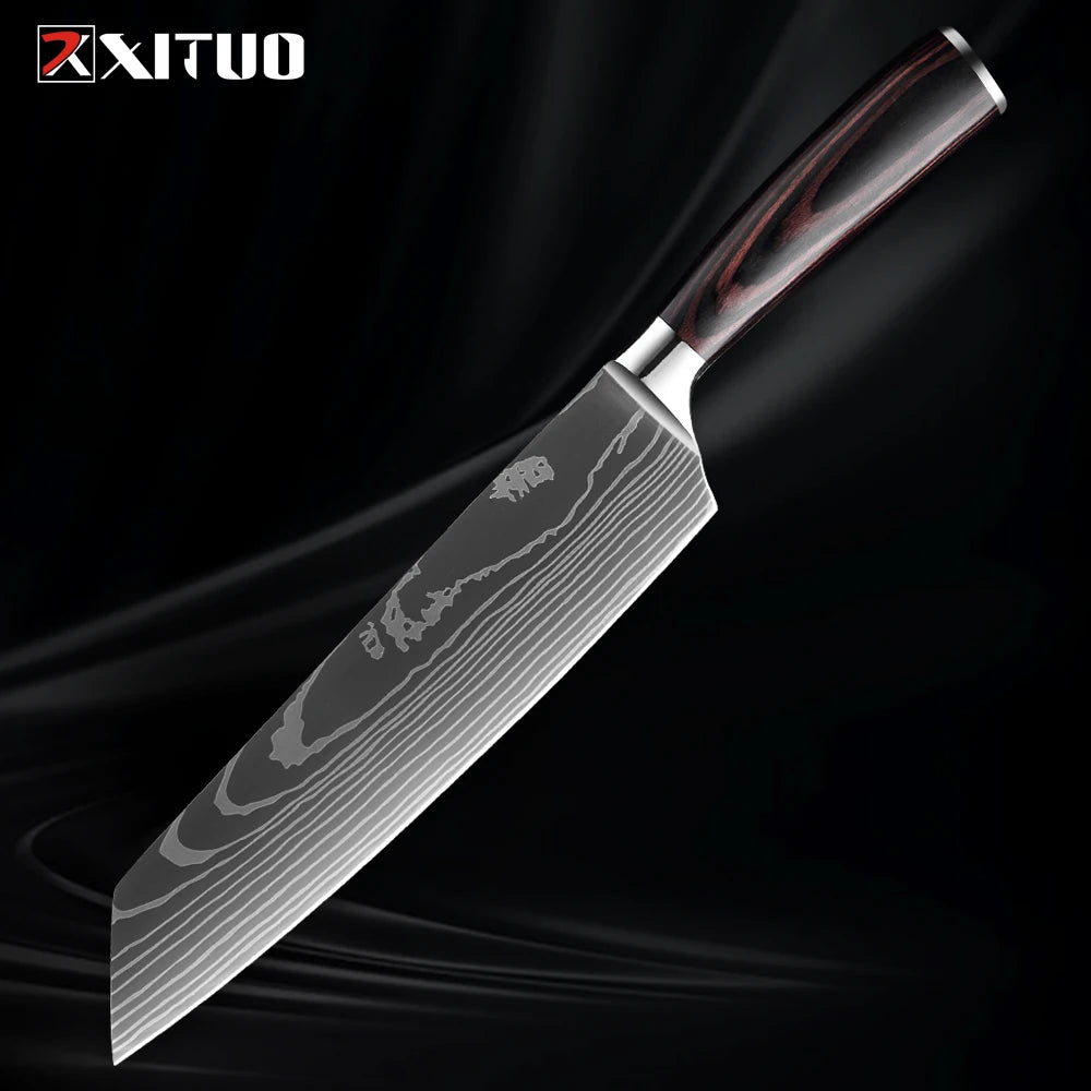 XITUO Kitchen Knife Set (1-9 Pcs) - 7Cr17Mov Stainless Steel Chef, Santoku, and Fruit Knives with Ergonomic Pakkawood Handles