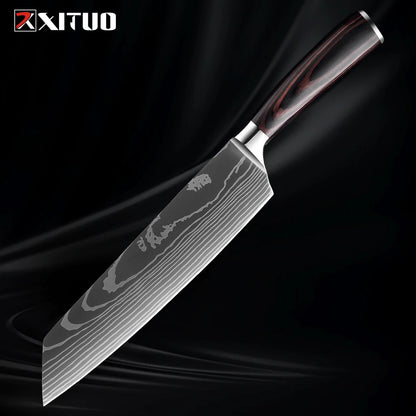 XITUO Kitchen Knife Set (1-9 Pcs) - 7Cr17Mov Stainless Steel Chef, Santoku, and Fruit Knives with Ergonomic Pakkawood Handles