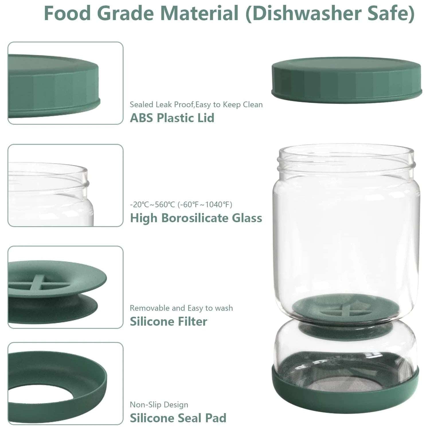 Glass Pickle Jar with Strainer Lid – Versatile Food Storage Container for Fermentation