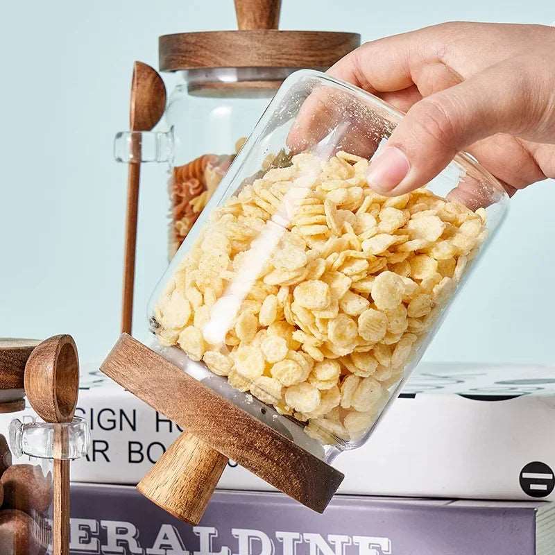 Moisture-Proof Glass Storage Jar with Wooden Lid