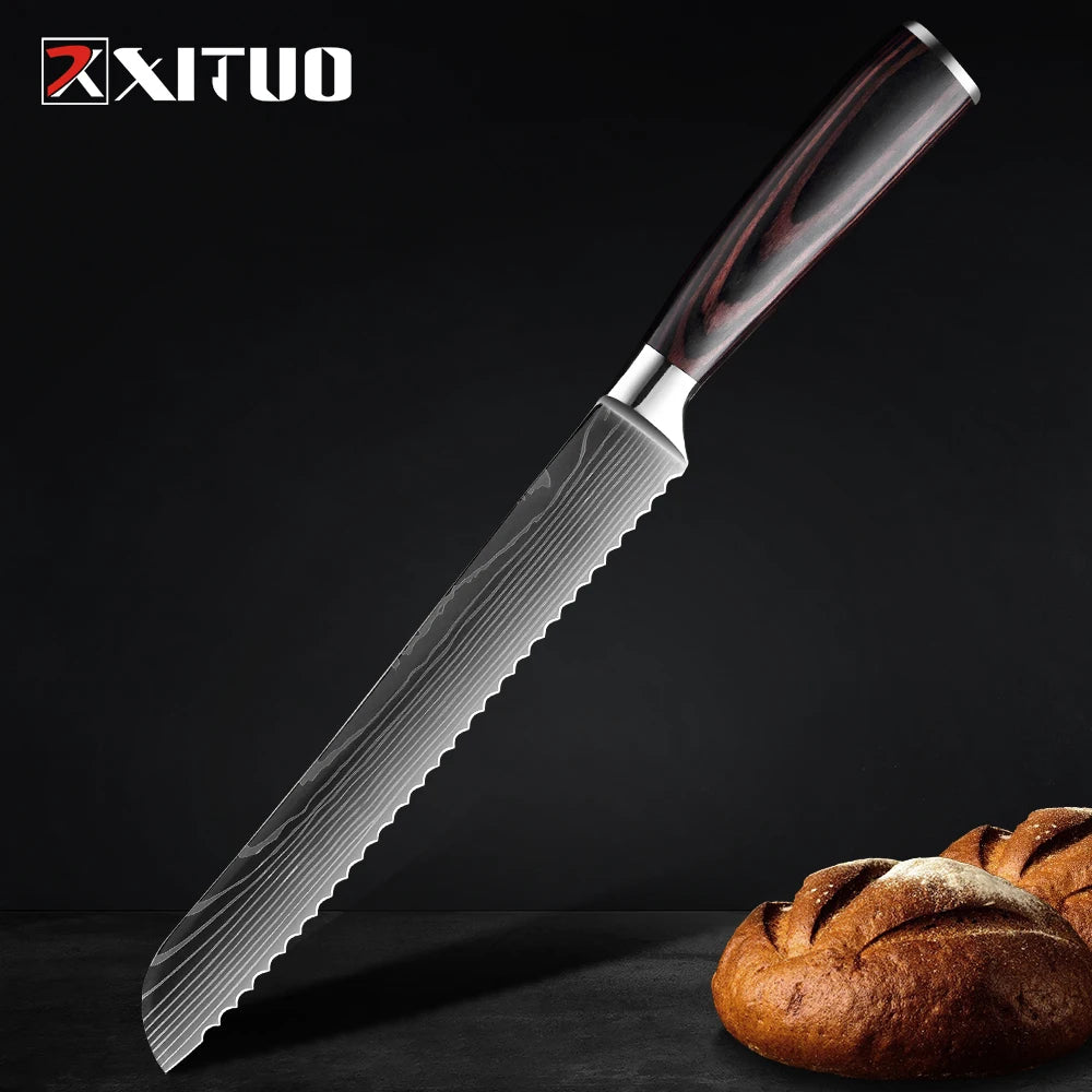 XITUO Kitchen Knife Set (1-9 Pcs) - 7Cr17Mov Stainless Steel Chef, Santoku, and Fruit Knives with Ergonomic Pakkawood Handles