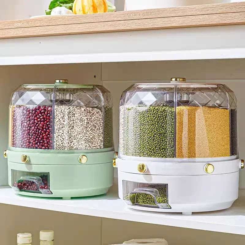 360° Rotating Kitchen Storage Box & Rice Dispenser - Sealed Grain Container