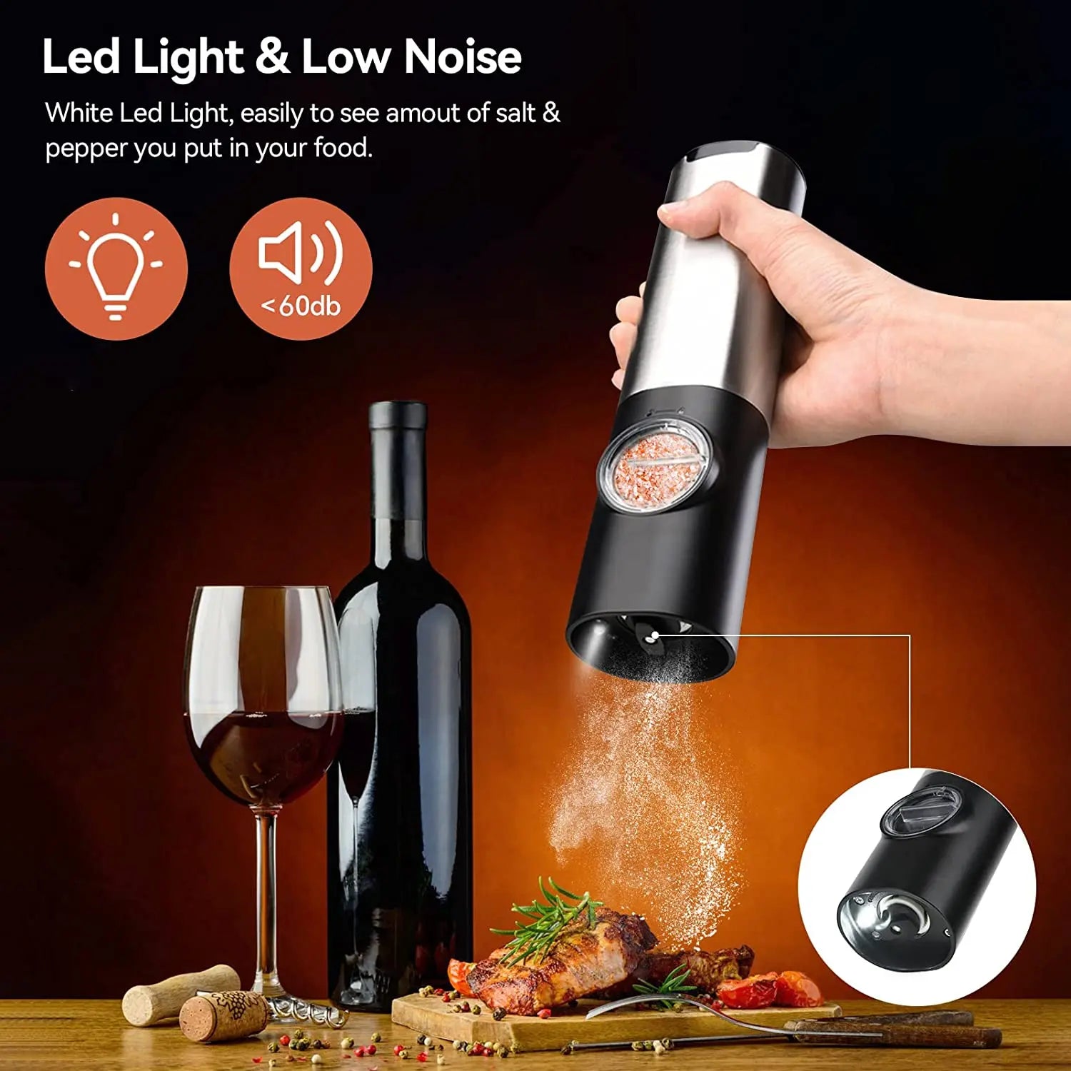 USB Rechargeable Electric Salt & Pepper Grinder - My Dream Kitchen