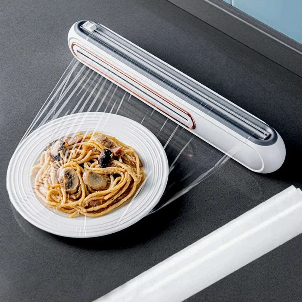 Food Plastic Wrap Dispenser & Cutter - Convenient Kitchen Storage Box