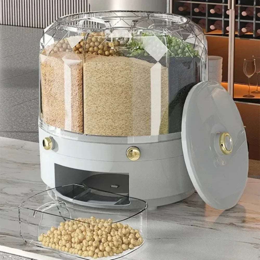 360° Rotating Kitchen Storage Box & Rice Dispenser - Sealed Grain Container