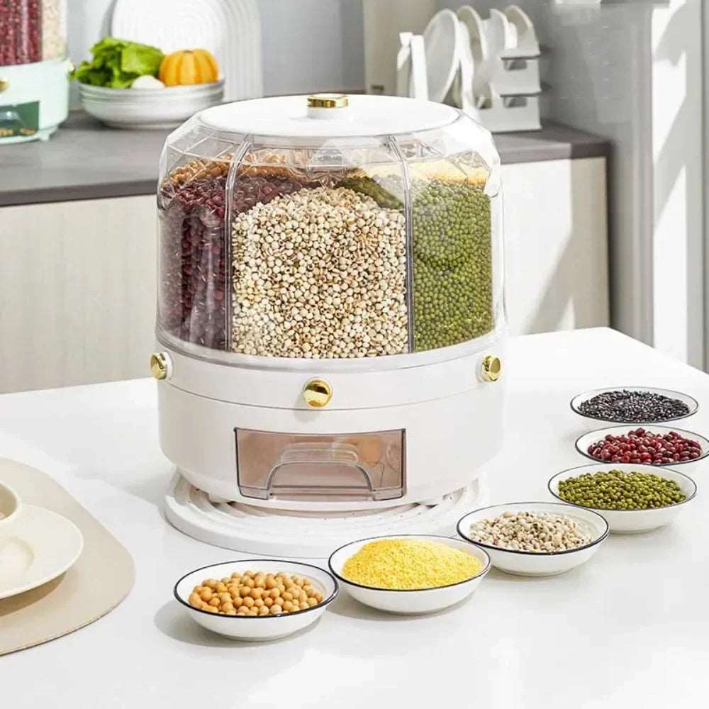 360° Rotating Kitchen Storage Box & Rice Dispenser - Sealed Grain Container