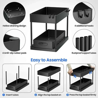 Kitchen Under Sink Organizer with Sliding Drawers