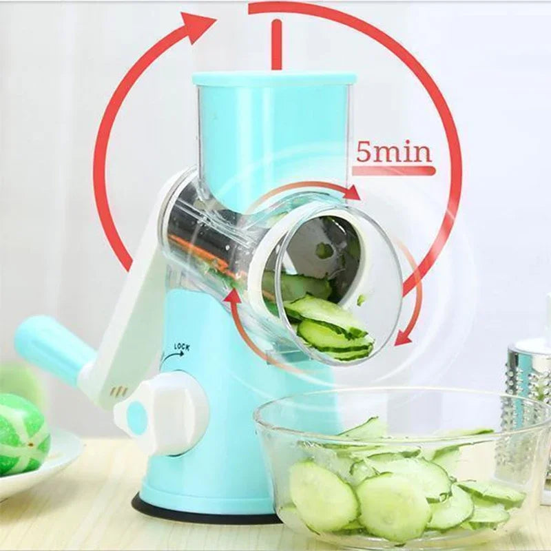 3-in-1 Manual Vegetable and Fruit Slicer - Round Cutter, Potato Grater, and Spiralizer