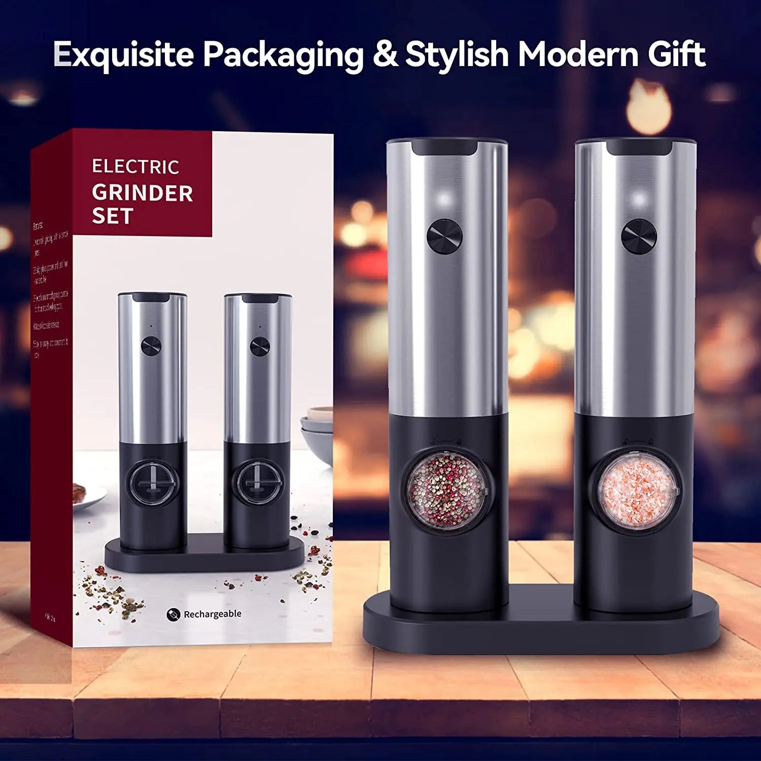 USB Rechargeable Electric Salt & Pepper Grinder - My Dream Kitchen