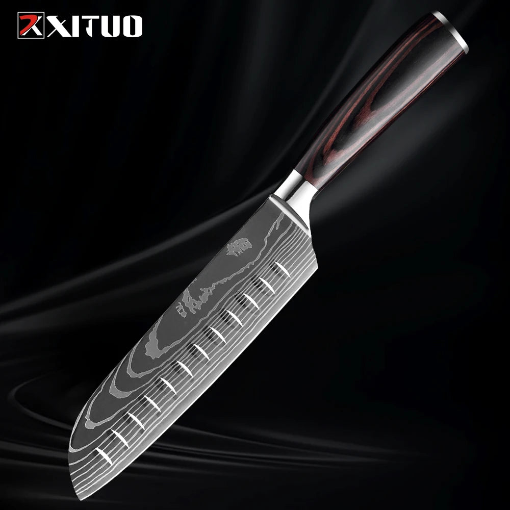 XITUO Kitchen Knife Set (1-9 Pcs) - 7Cr17Mov Stainless Steel Chef, Santoku, and Fruit Knives with Ergonomic Pakkawood Handles