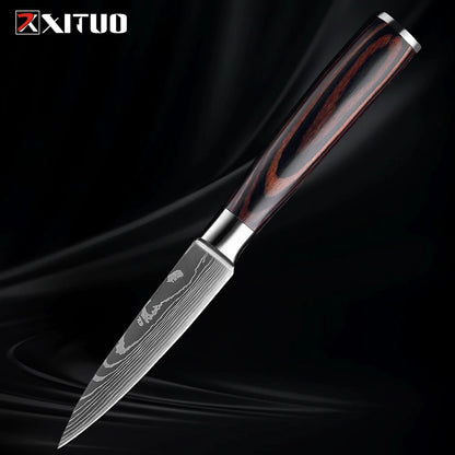 XITUO Kitchen Knife Set (1-9 Pcs) - 7Cr17Mov Stainless Steel Chef, Santoku, and Fruit Knives with Ergonomic Pakkawood Handles