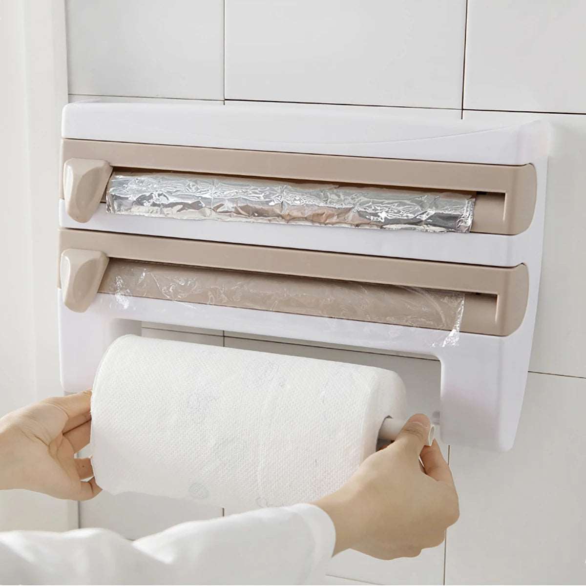 3-in-1 Aluminum Foil and Film Dispenser – Kitchen Storage Shelf!