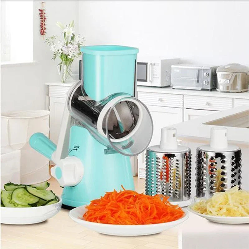 3-in-1 Manual Vegetable and Fruit Slicer - Round Cutter, Potato Grater, and Spiralizer