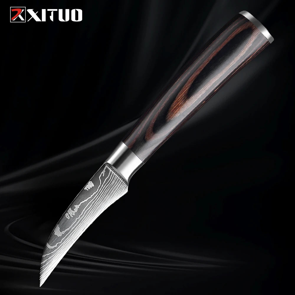 XITUO Kitchen Knife Set (1-9 Pcs) - 7Cr17Mov Stainless Steel Chef, Santoku, and Fruit Knives with Ergonomic Pakkawood Handles