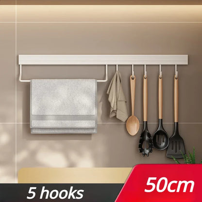 No-Punch Wall Hanging Rod – White Kitchen Hook Holder for Utensil Storage!