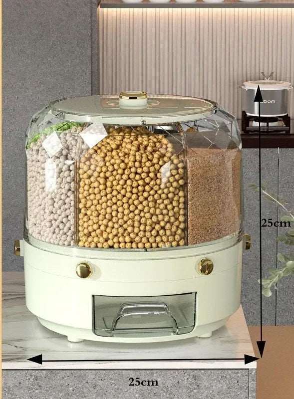 360° Rotating Kitchen Storage Box & Rice Dispenser - Sealed Grain Container