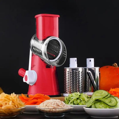 3-in-1 Manual Vegetable and Fruit Slicer - Round Cutter, Potato Grater, and Spiralizer