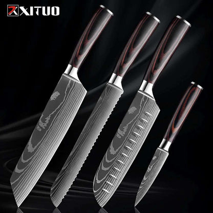 XITUO Kitchen Knife Set (1-9 Pcs) - 7Cr17Mov Stainless Steel Chef, Santoku, and Fruit Knives with Ergonomic Pakkawood Handles