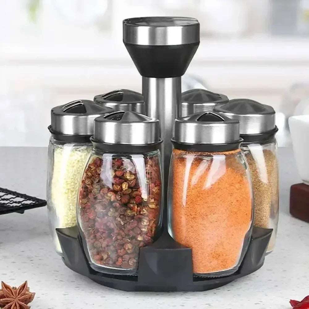 Rotating Condiment Seasoning Jars Set – 1 or 7-Piece Kitchen Organizer!