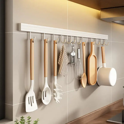 No-Punch Wall Hanging Rod – White Kitchen Hook Holder for Utensil Storage!