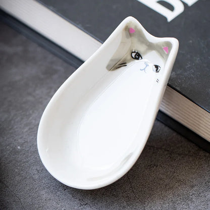 1PC Japanese Cat Ceramic Incense Tray & Seasoning Dish - Cute Animal Design