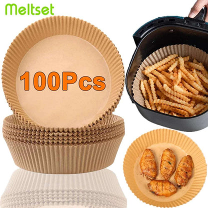 50/100Pcs Non-Stick Disposable Air Fryer Paper Liners – Round Baking Sheets