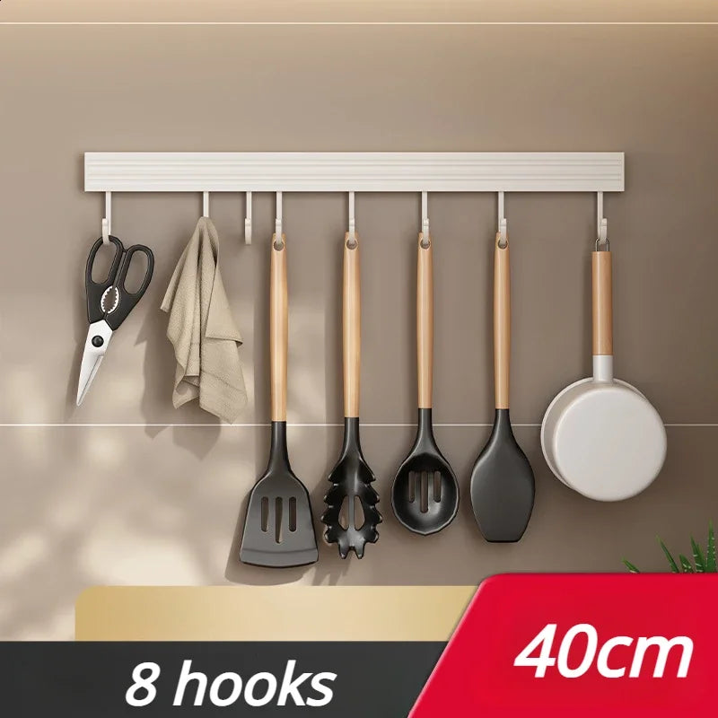 No-Punch Wall Hanging Rod – White Kitchen Hook Holder for Utensil Storage!