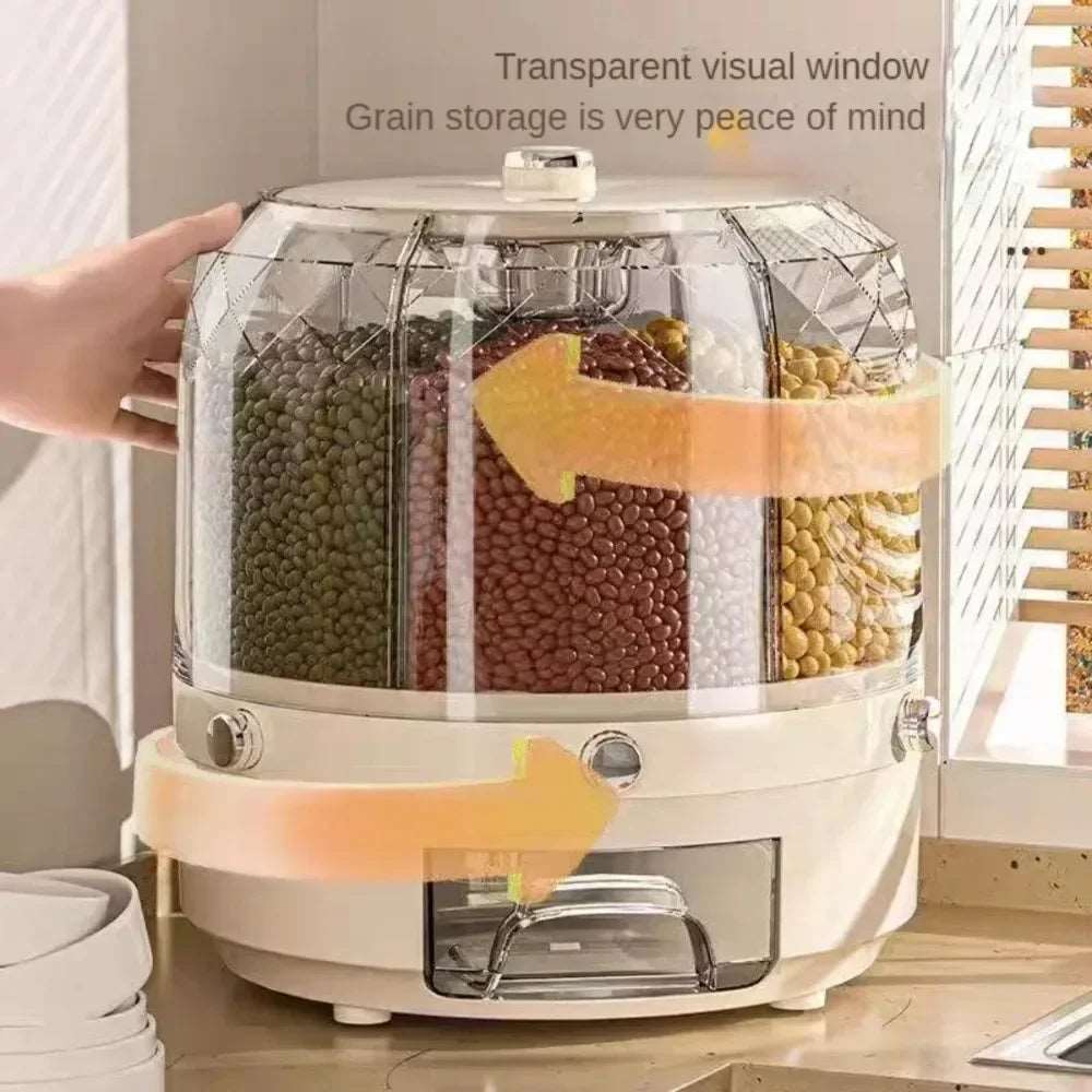 360° Rotating Kitchen Storage Box & Rice Dispenser - Sealed Grain Container